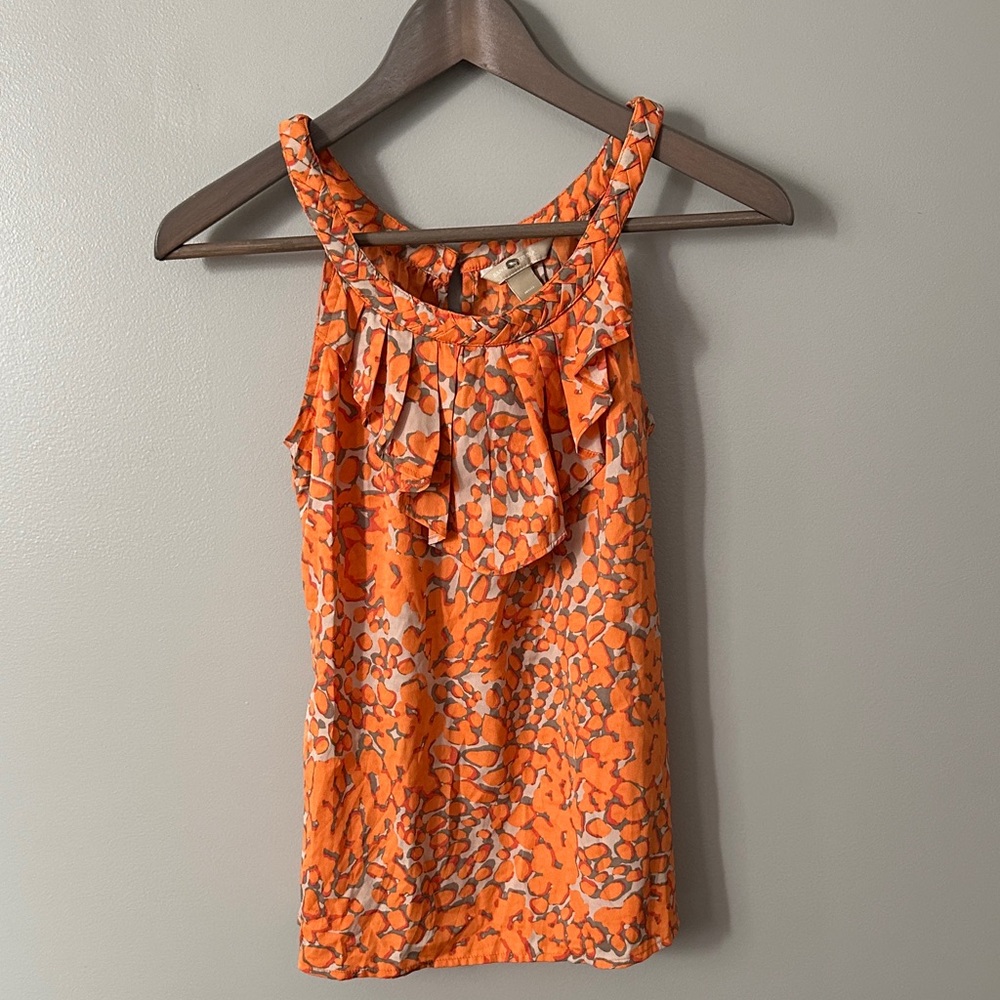 Banana Republic Orange Spotted Ruffle Tank Top Blouse